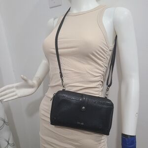 THE SAK- Leather Wallet Crossbody strap Black small purse 16 card slots wristlet